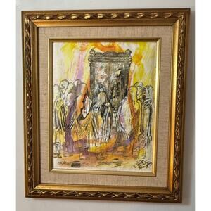 Susan Esther Koenigsburg Ten Men Signed Lithograph Print Jewish Art Minyan Frame